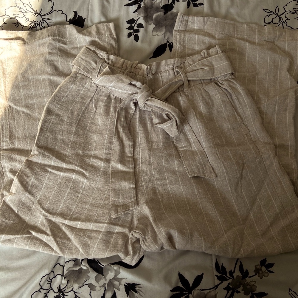 Tan/White Flowy Boho Comfy Striped Pants